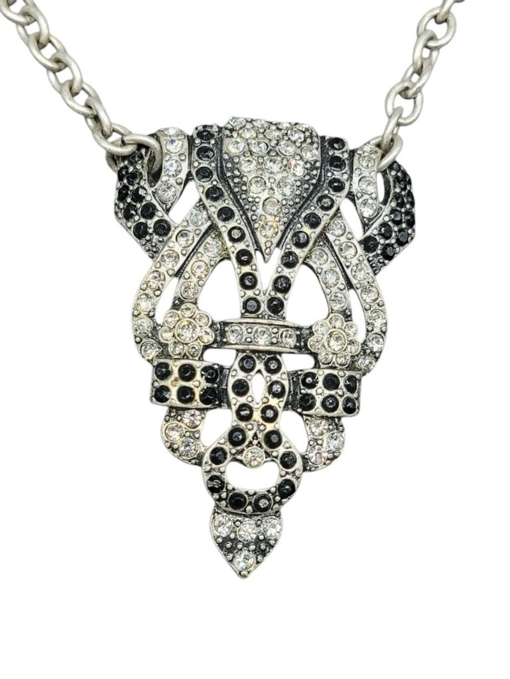Mark. By Avon Black White Rhinestone Pendant Necklace Vintage 18" Silver Tone - Picture 9 of 11
